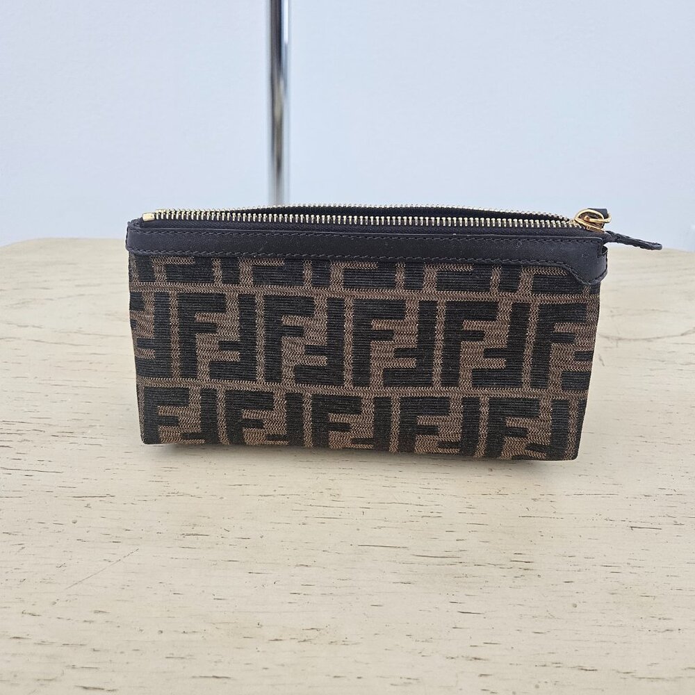 Authentic Fendi Signature Brown Monogram Cosmetic Bag Pouch